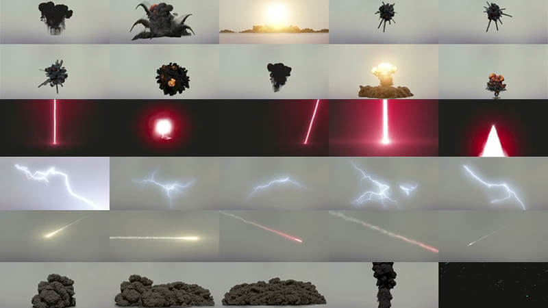 AE/PR/FCPX视频素材：184个闪电电流火焰爆炸坍塌烟雾流星特效合成视频素材