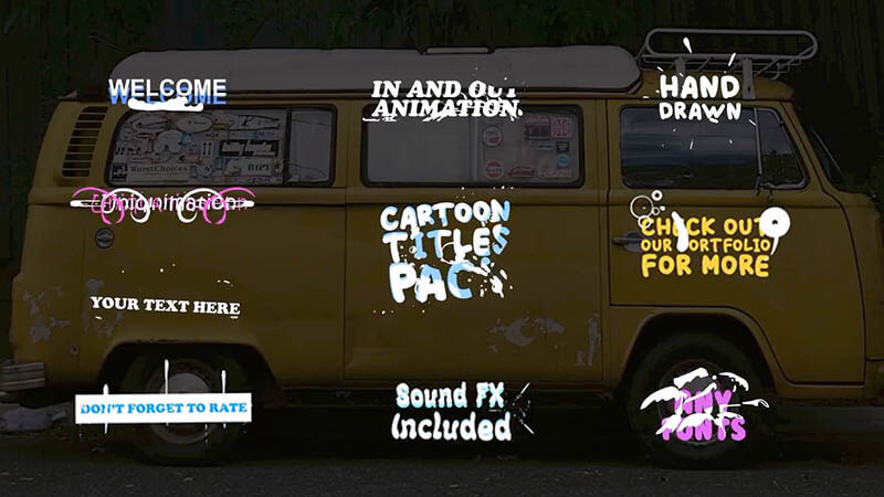 FCPX插件卡通漫画元素动画文字标题字幕预设30个+音效