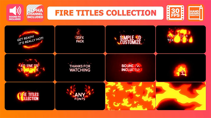 【免费下载】FCPX插件Extreme Titles火焰元素动画字幕标题预设10个+音效
