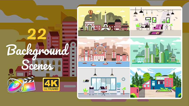 FCPX插件Background Scenes卡通背景场景动画预设发生器22个