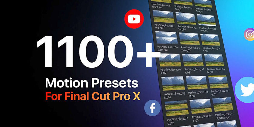 FCPX插件Motion Presets图层运动缓入缓出弹性动画预设1100个