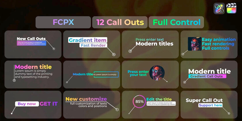 FCPX插件Gradient Call Outs渐变文字风格线条呼出动画预设