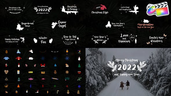 FCPX插件Christmas Titles Animated Icons圣诞节元素动画字幕标题
