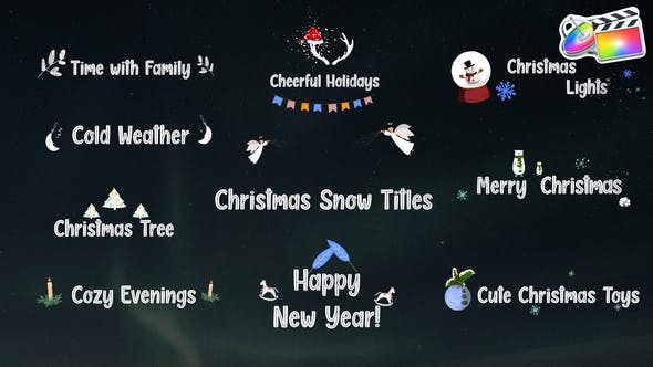 FCPX插件Christmas Snow Titles圣诞节动画元素装饰雪花字幕标题