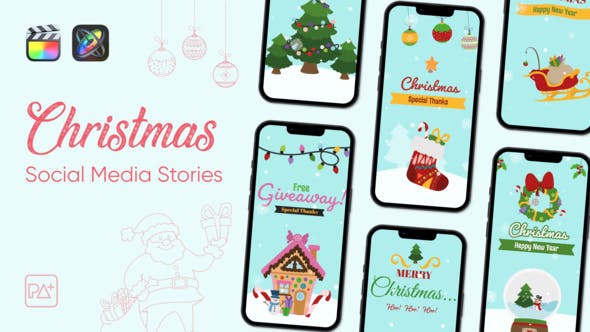 FCPX插件Christmas Stories手机竖屏圣诞节图文排版动画模板