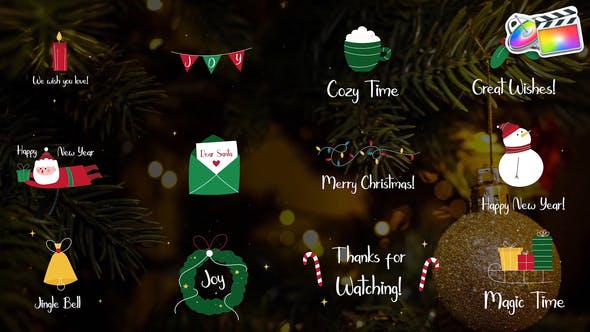 FCPX插件Hand Drawn Christmas Titles手绘圣诞节风格字幕标题动画