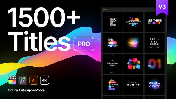 FCPX插件Titles Pro V2现代字幕条标题呼出指示线文字排版动画预设474种