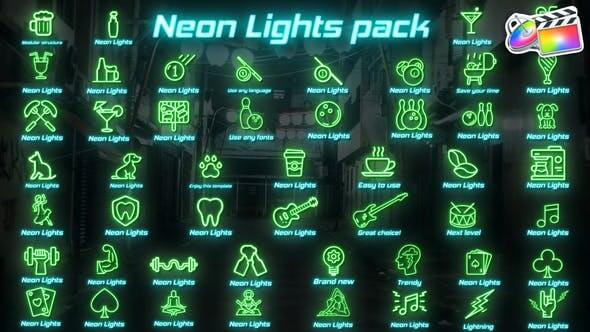 FCPX插件Neon Lights Big Pack霓虹灯效果图形图标发光动画预设