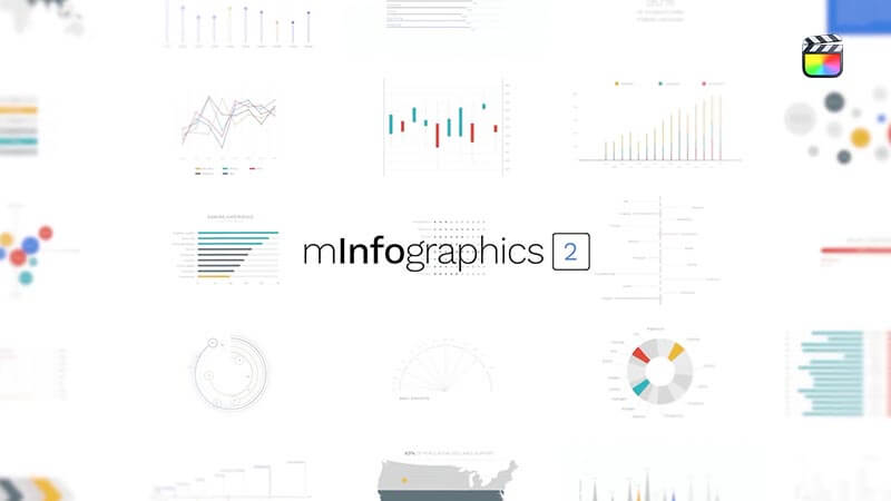 FCPX插件mInfographics 2信息数据环形饼状图柱状图圆形趋势图动画预设115个