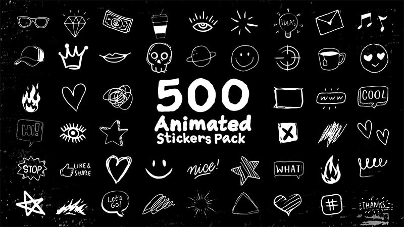 AE/PR/FCPX视频素材Animated Stickers Pack手绘卡通图形贴纸动画素材500个