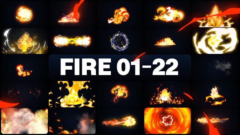FCPX插件82个MG动漫卡通火焰燃烧烟雾元素特效动画预设Fire Elements