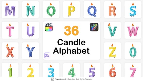 FCPX插件Candle Alphabet彩色蜡烛风格英文字母数字动画预设
