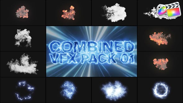 FCPX插件Combined VFX Pack卡通烟雾能量爆炸MG元素动画预设12个