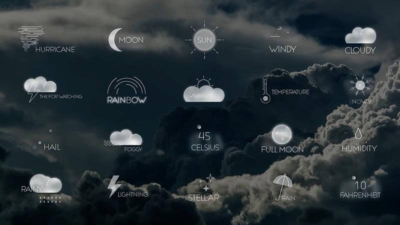 FCPX插件Weather Titles天气小元素字幕标题动画预设20个