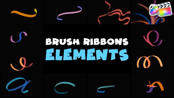 FCPX插件Brush Ribbons Elements画笔彩色丝带元素动画预设12个