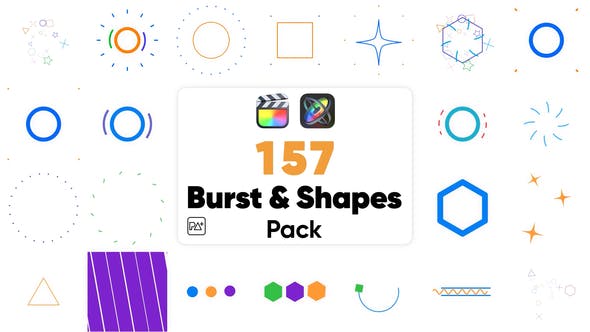 FCPX插件Burst and Shapes Pack动感二维图形小元素动画预设157个