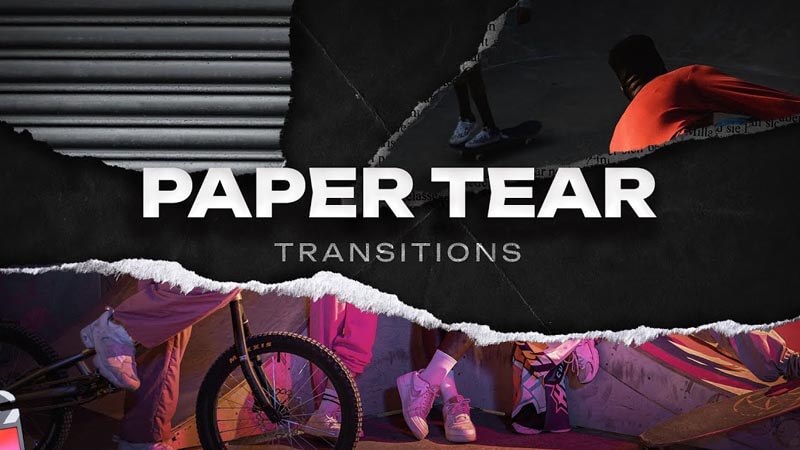 FCPX插件Paper Tear Transitions创意有趣纸张撕裂纹理拼贴转场预设50种