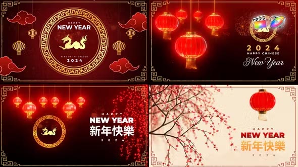 FCPX插件Chinese New Year中国风喜庆新年祥云灯笼包装片头模板