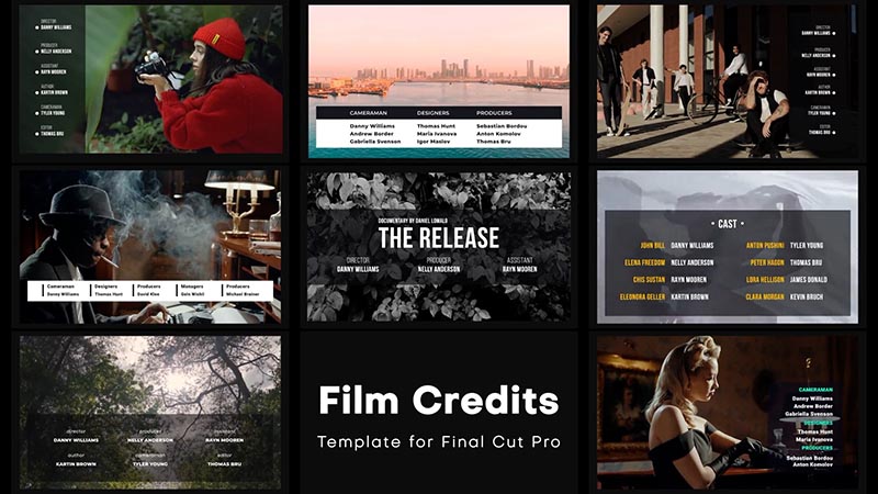 FCPX插件Film Credits片头片尾演职员介绍字幕标题动画预设