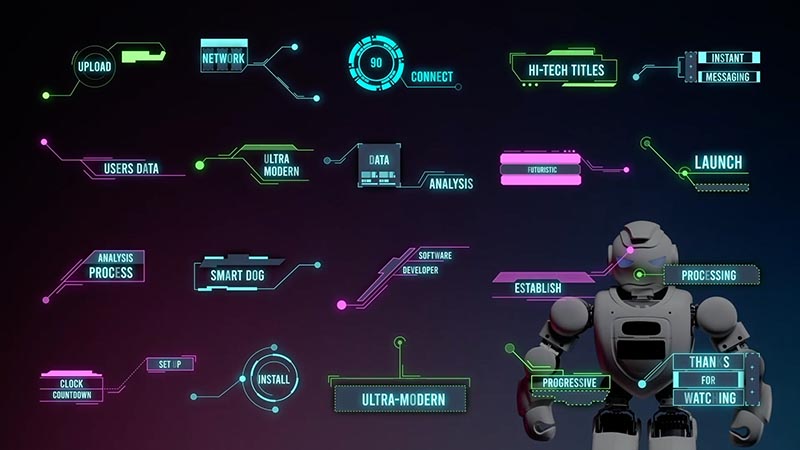 FCPX插件Tech HUD Titles科技感信息化动态元素字幕标题动画预设20个